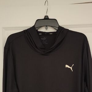 Puma Black Pullover Lightweight Hoodie with White Logo. Performance